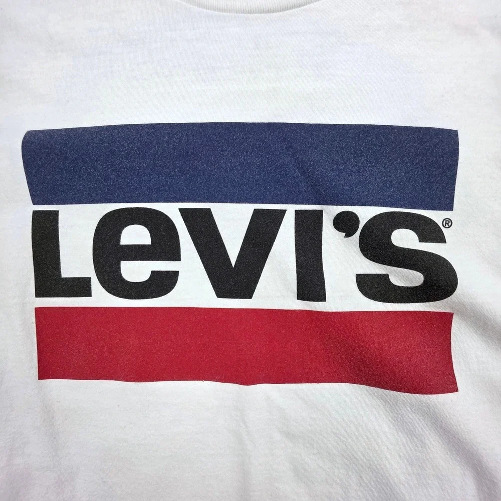 Levi's Sport‎ Logo Graphic T-Shirt Mens White Classic Casual Cotton Tee XL